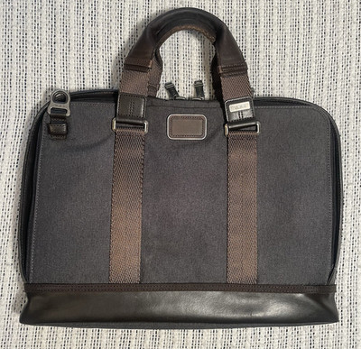 Tumi Alpha Bravo Andrew s slim padded Laptop Briefcase Gray/Brown 16x12 carryon 
