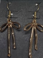 Gold Bow Dangle Drop Earrings Metal Hook Fashion Costume Jewelry