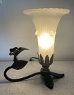 Vintage Tiffany Style Hummingbird Frosted Tulip Glass Art Nouveau Bronze Lamp 7W