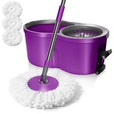 Spin Mop and Bucket with Wringer Set,360°Spinning Bucket System with 3 Reusab...