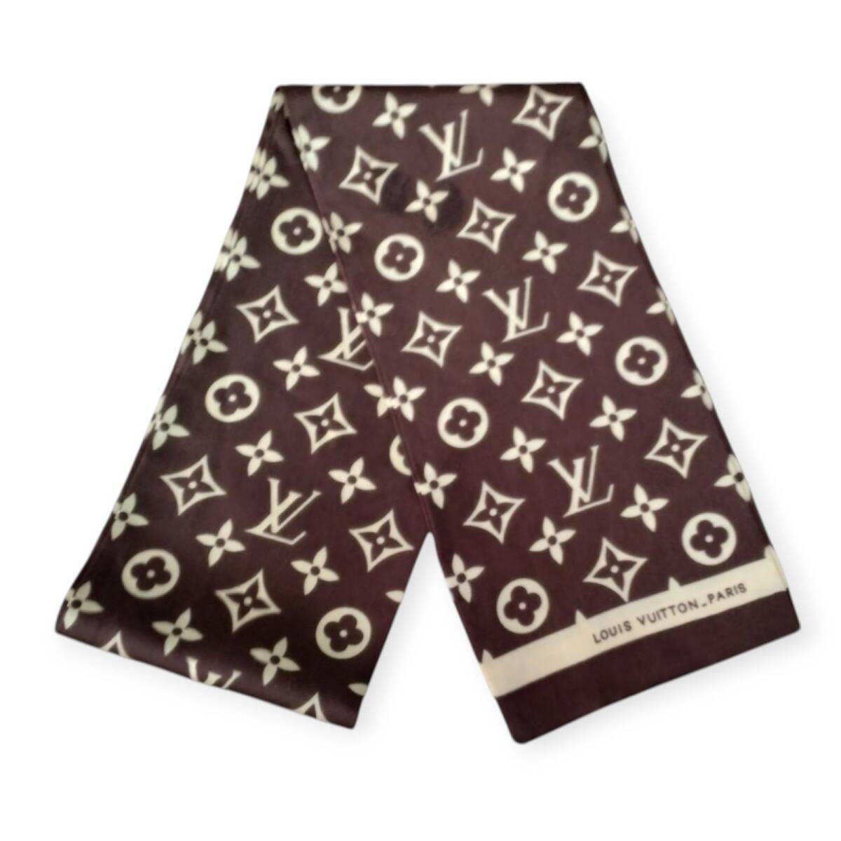 LOUIS VUITTON Monogram Brown Bandou Ribbon Scarf Tie Brand Item 10