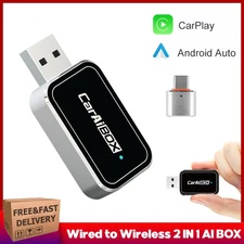 Wireless CarPlay Android Auto Adapter Wired to Wireless 2 in 1 Mini Car Ai Box