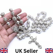 Lady Of Grace Mary Jesus Crucifix Cross Rose Flower Beads Rosary Necklace