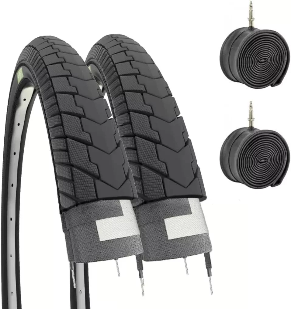 2 pneus de vélo 26 noirs + 2 chambres à air de vélo 26x1 3/8 Holland City Bike Tires - Photo 1 sur 7