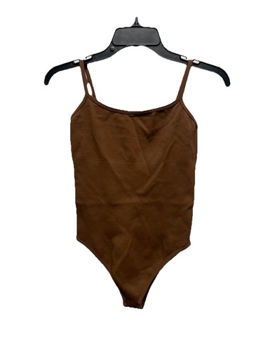 OQQ Women’s Size M Brown Ribbed bodysuit spaghetti strap New - Picture 1 of 3