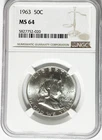 1963 50c Franklin Silver Half Dollar Fifty Cents NGC MS64