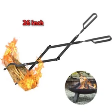 26" Fireplace Tongs Heavy Duty Fire Pit Log Grabber Wrought Iron Campfire Use