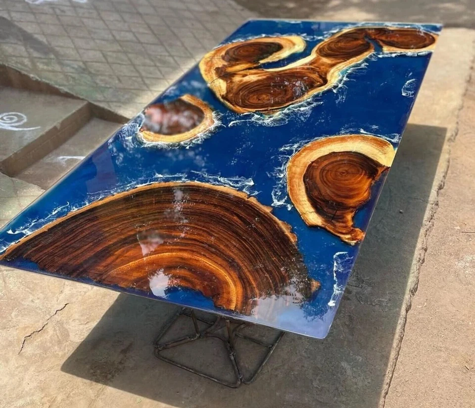 Coffee Table Top Made Of Natural Epoxy Resin, Blue River Table, Resin Tables - Image 2 of 4