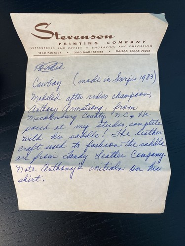 Carta de Tom Clark campeón de rodeo vaquero americano Anthony Armstrong Mecklemburgo Carolina del Norte - Imagen 12 de 12