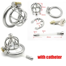Male Stainless Steel Chastity Device Super Small Cage Sound with Spiked Ring