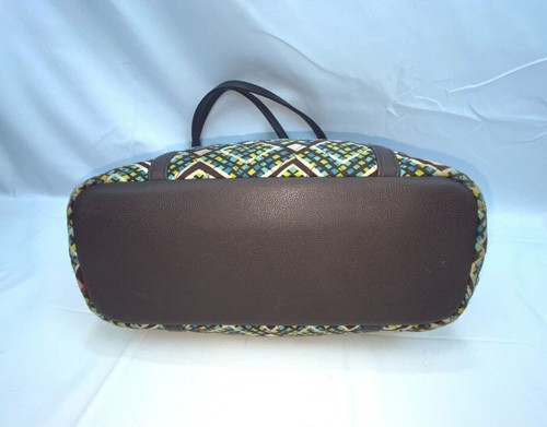 Vera Bradley Bag Green Brown Large Tote Bag Zippered - Picture 8 of 11