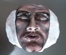 Clay sculpture. HEAD IN THE CLOUDS, 2021. MMS. 6"×5",handmade 