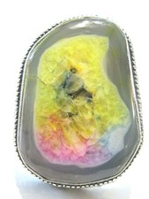 COLORFUL CHUNKY BOHO ETHNIC VINTAGE STERLING SILVER  RAINBOW STONE RING SZ 6.5