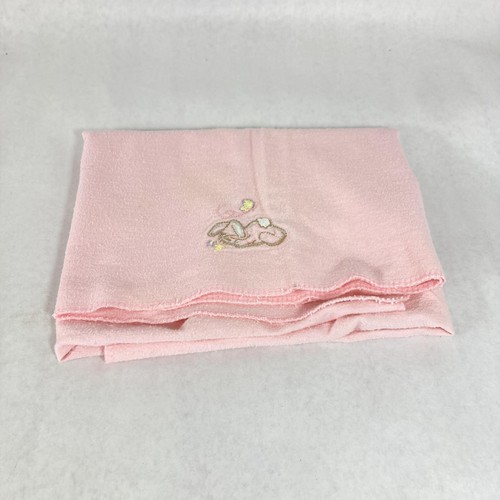 Lot of 2 Pre-owned Pink Baby Receiving Blankets with Bunnies 27"x27" - Picture 2 of 5