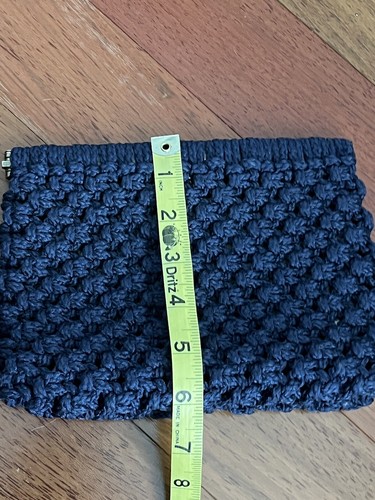 Vintage gehäkelte Clutch Handtasche Abendtasche blau sechseckig Scharnier Blumenmuster Innenraum - Bild 10 von 11