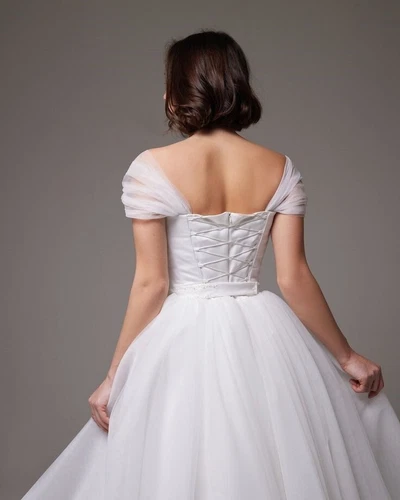 Tea Length Wedding Dresses Beach Boho Short Sleeves 2025 Elegant Bridal Gowns - Picture 5 of 7