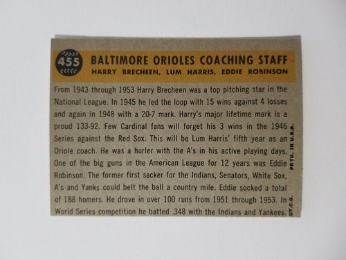 COACHES 1960 TOPPS BASEBALL CARD #455 BALTIMORE ORIOLES - Picture 2 of 2