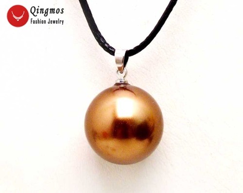 18mm Round Brown Sea Shell Pearl Pendant Necklace for Women Cord Chokers 17-18" - Picture 3 of 33