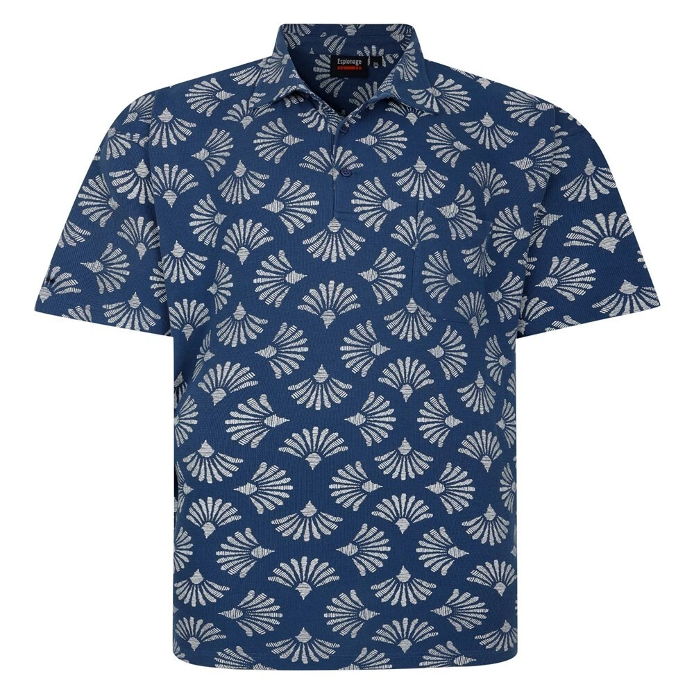 ESPIONAGE P219 DARK BLUE SHELLL PRINT POLO SHIRT 2XL3XL4XL5XL6XL7XL8XL