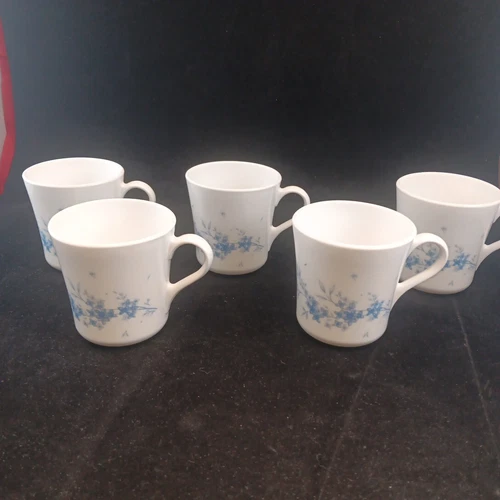 Vintage Corelle Corning Ware Celestial Blue Coffee cups Set of 5 Cottage Core