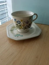 VINTAGE Continental Ivory Mikasa GREENERY Footed Cup & Saucer F4003