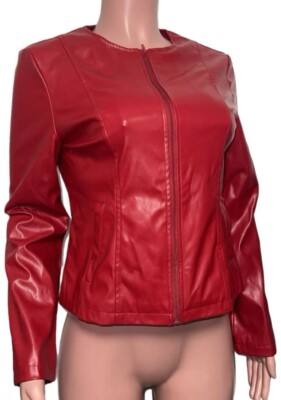 Red Crop Vinyl Zipper Moto Jacket M L/S Motorcycle Biker Gothic Grunge Street
