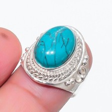 Green Turquoise Gemstone Handmade 925 Sterling Silver Jewelry Ring Size 7 US