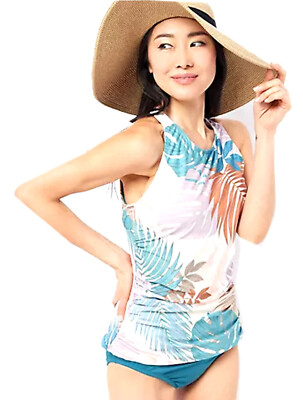 Jantzen High-Neck and High-Back Tankini Swimsuit - Palm - Size 20W