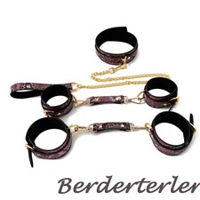 PU Leather Restraint Kit Handcuff Collar Ankle Cuff Pattern Flriting Couples