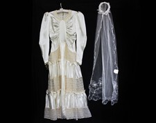 1940s Wedding Dress  Original Veil - Never Worn Deadstock Bride Eloped - Size 8