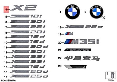 Genuine BMW F39 X2 16d 18d 18dX 18i 20d 20dX 20i 20iX Lettering 51147441925
