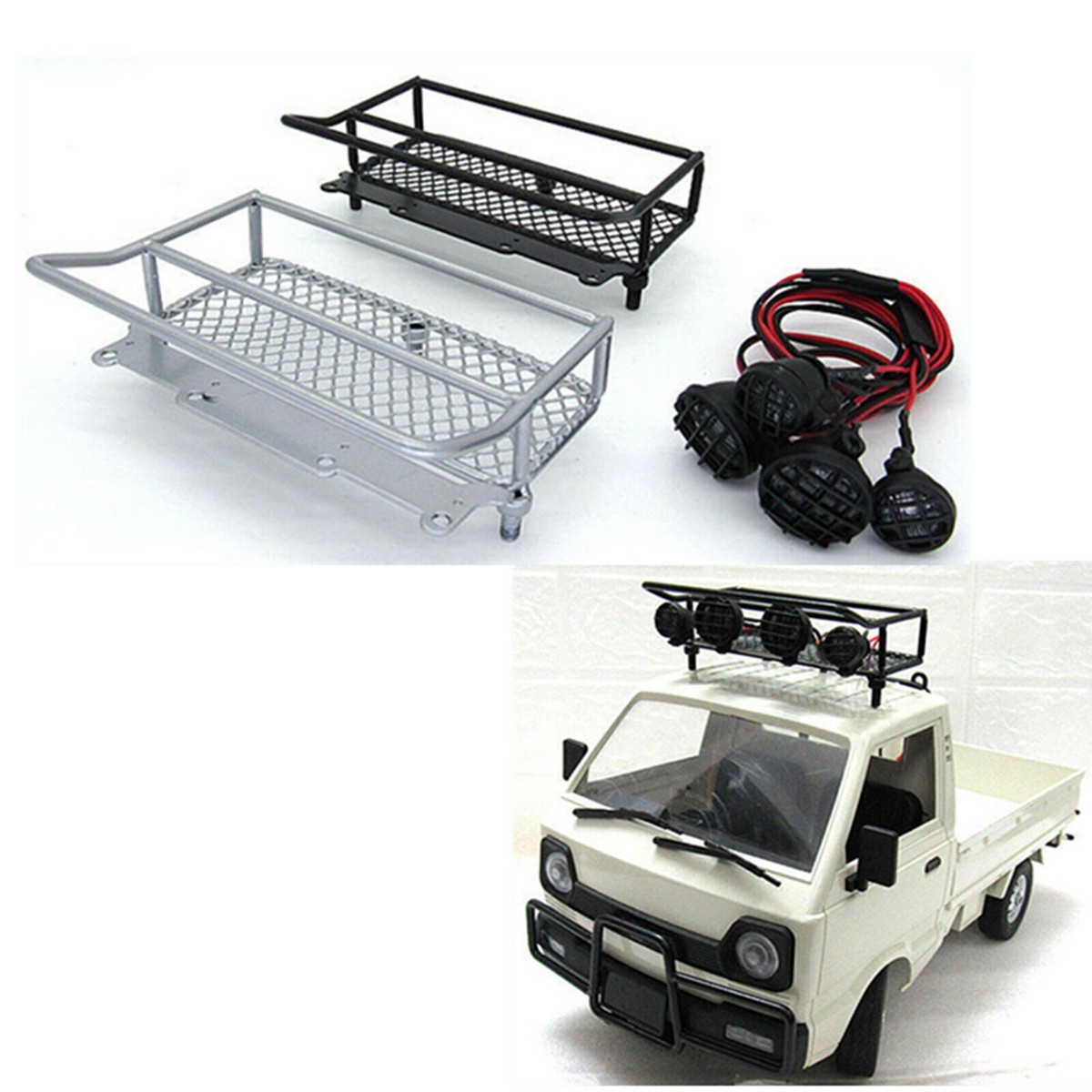 Dilwe RC Car Roof Rack With LED Lights - For Axial SCX10 1/10 Scale Crawler