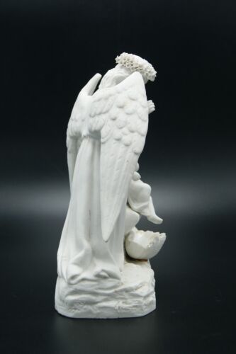 † 19TH GUARDIAN WHITE ANGEL PARIAN BISQUE PORCELAIN HOLY WATER FONT PARIS FRANCE - Picture 3 of 21