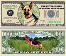 German Shepherd Dog Million Dollar Play Funny Money Novelty Note T + FREE SLEEVE