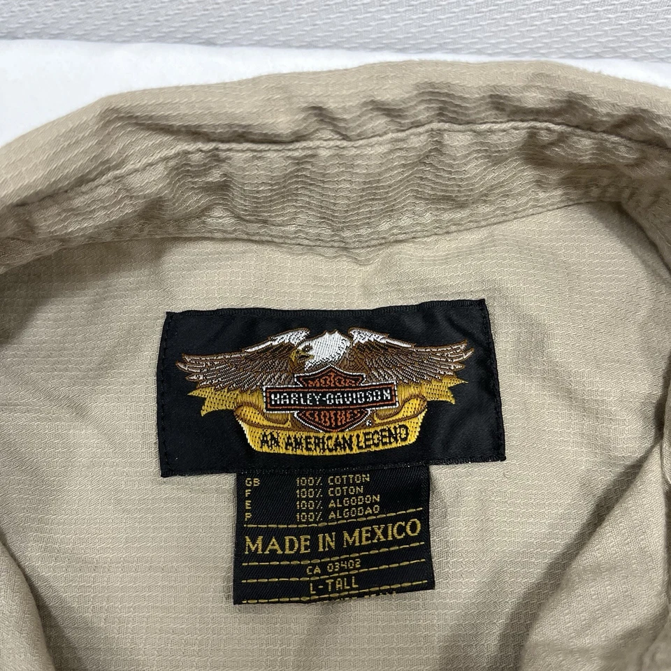 Camisa Harley Davidson beige para hombre grande alta manga larga 100 % algodón con botones Foto 4 de 4
