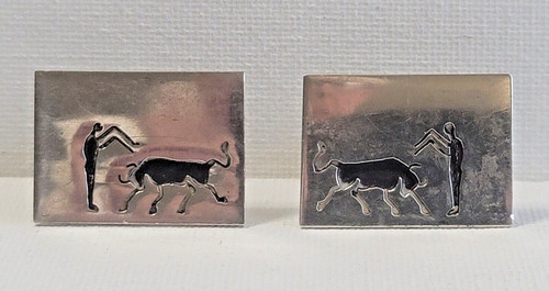VINTAGE STERLING SILVER PLATA FINA SYC MEXICAN ARTISAN CUFF LINKS
