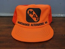 Vintage USA Made Bright Orange Mesh Snapback Trucker Hat Maintenance Alternative