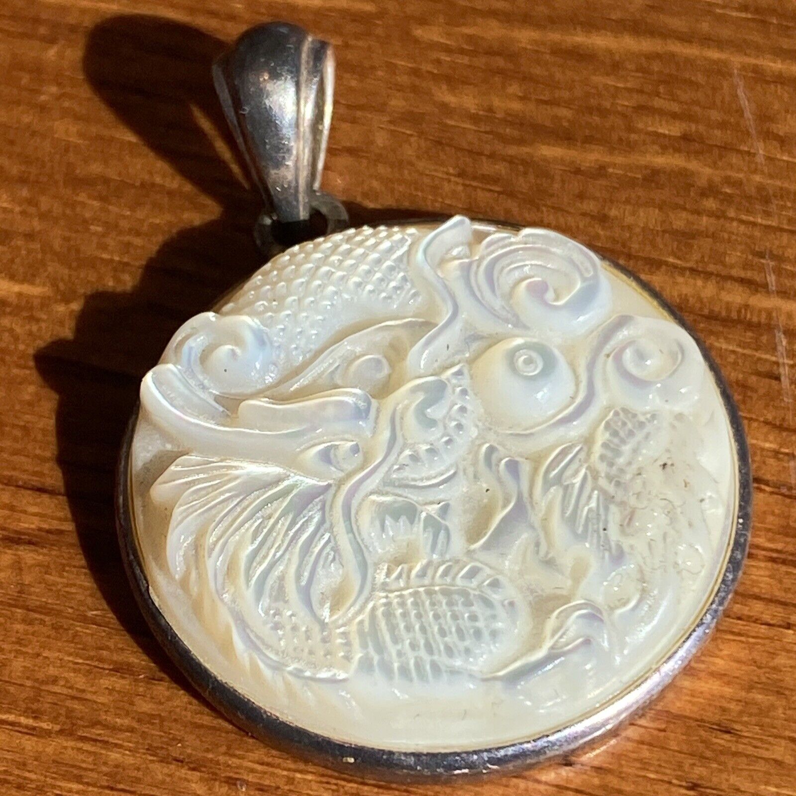 GSJ Mother of Pearl Dragon Sterling Silver Pendan… - image 1