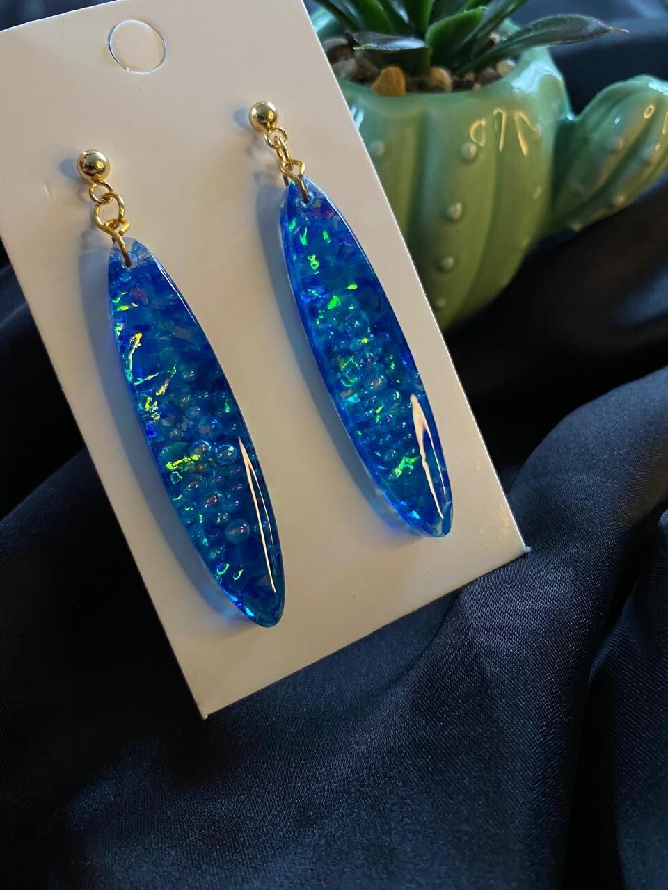 Handmade Holographic Gold Plated Resin Earrings