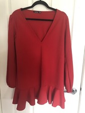 Boohoo Uk 12 Red Long Sleeved Dress