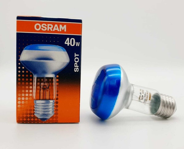 2X Osram Concentra Spot R63 Color 40W E27 Es Blau, Blue 30° *Made In France*-image