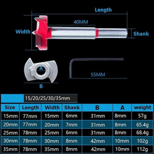 5PCS 15-35mm Adjustable Wood Hole Saw Forstner Drill Bit Hinge Boring Cutter - Picture 4 of 21