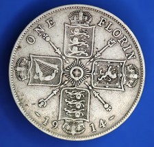 1914 George V 92.5% Silver florin /two shilling 2/- coin        [34350]