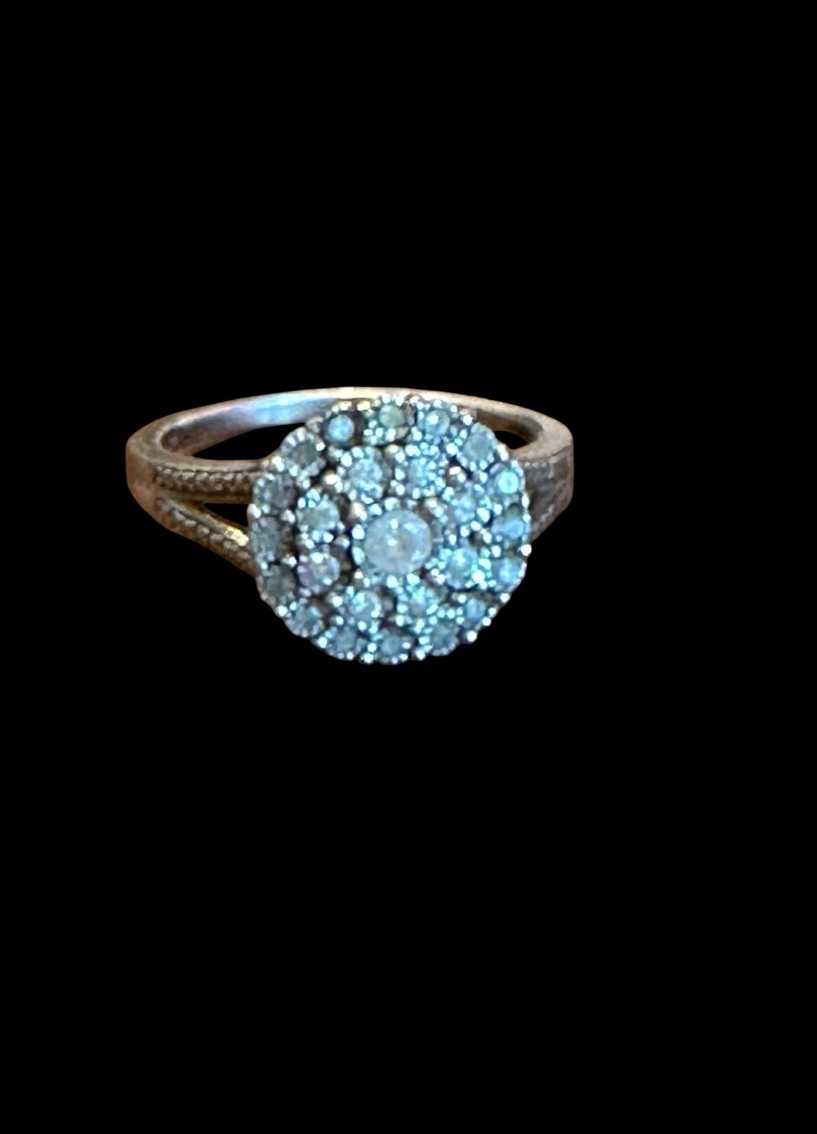 ROUND WHITE DIAMOND RHODIUM OVER STERLING SILVER RING Vintage Look