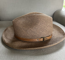 Vintage Dobbs Fifth Avenue Straw Fedora Hat Brown Leather Band 7 1/4 7 3/8