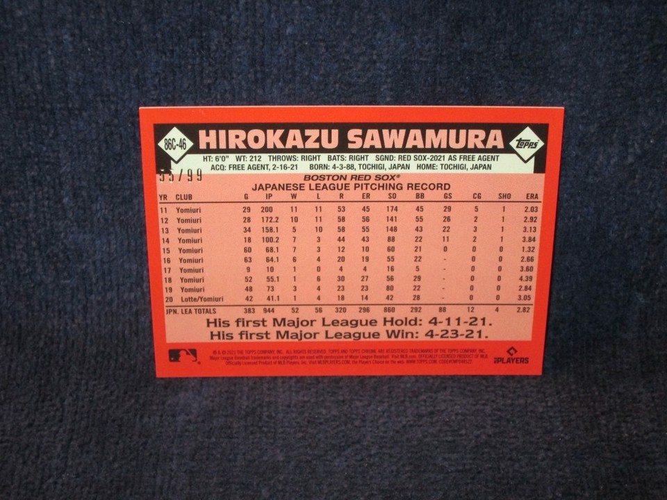 86c 2021 Topps Update Green Mojo Refractor Rookie Hirokazu Sawamura #86C-46 ...