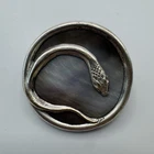 Rare Art Nouveau Button "The Snake" - Silver Metal And Mother of Pearl