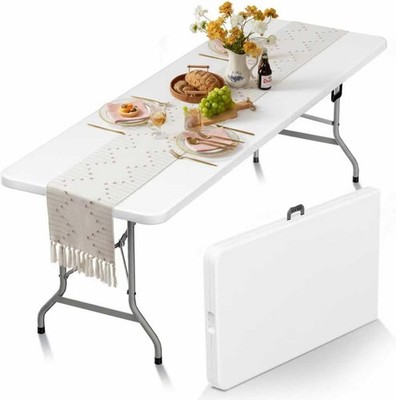 Folding Table Picnic Table 8 ft Portable Camping Table W/ Handle & Safety Locks