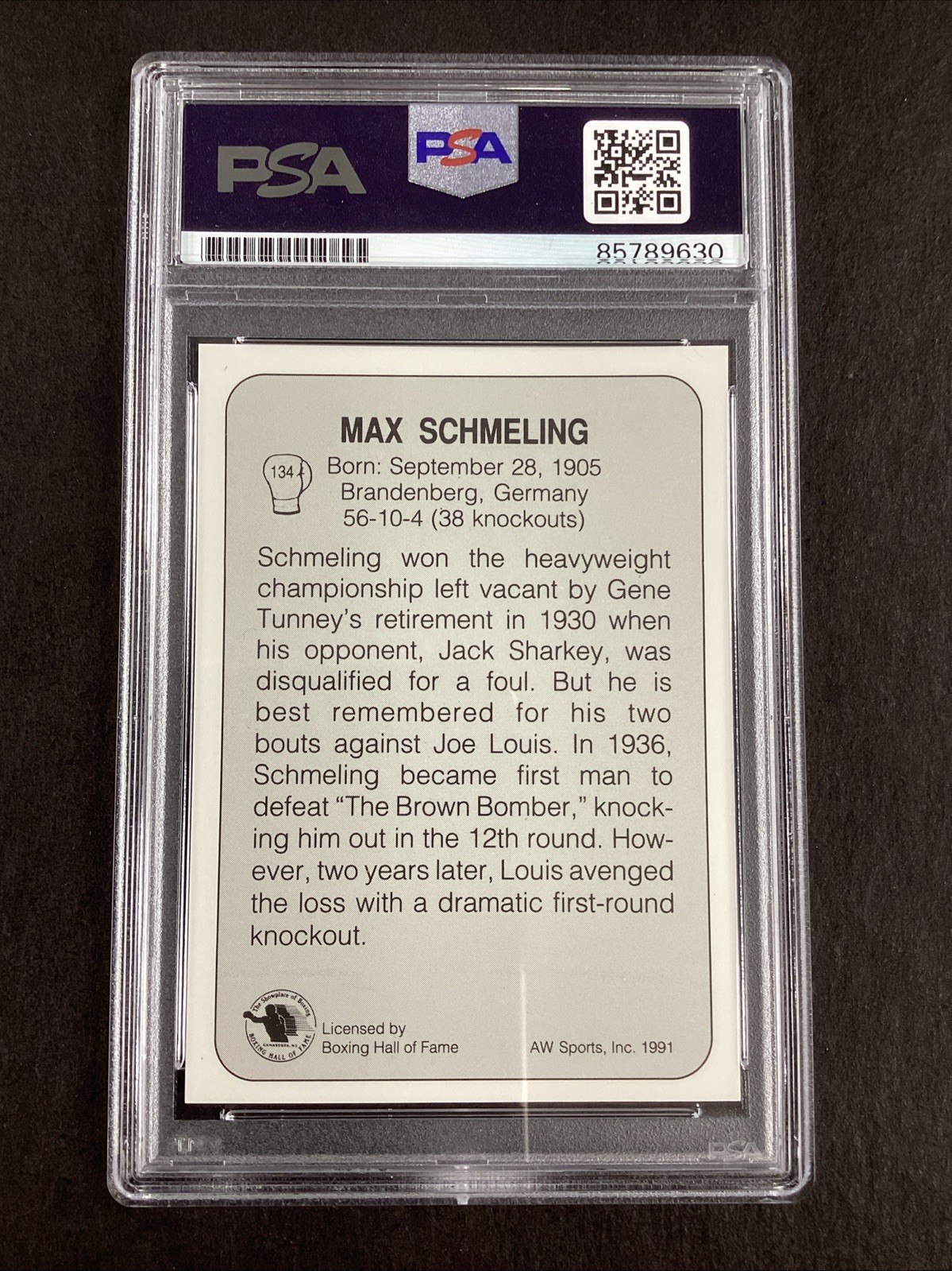 Max Schmeling Signed 1991 AW Sports #134 Boxing Card Heavyweight Auto PSA/DNA view 3