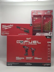 Milwaukee M12 FUEL 3497-22 Kit d'impact de forage 2457-20 Ratchet 23-Pc Jeu de bits